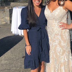 GAP 100% Linen Wrap Ruffle Tie Dress Size XS